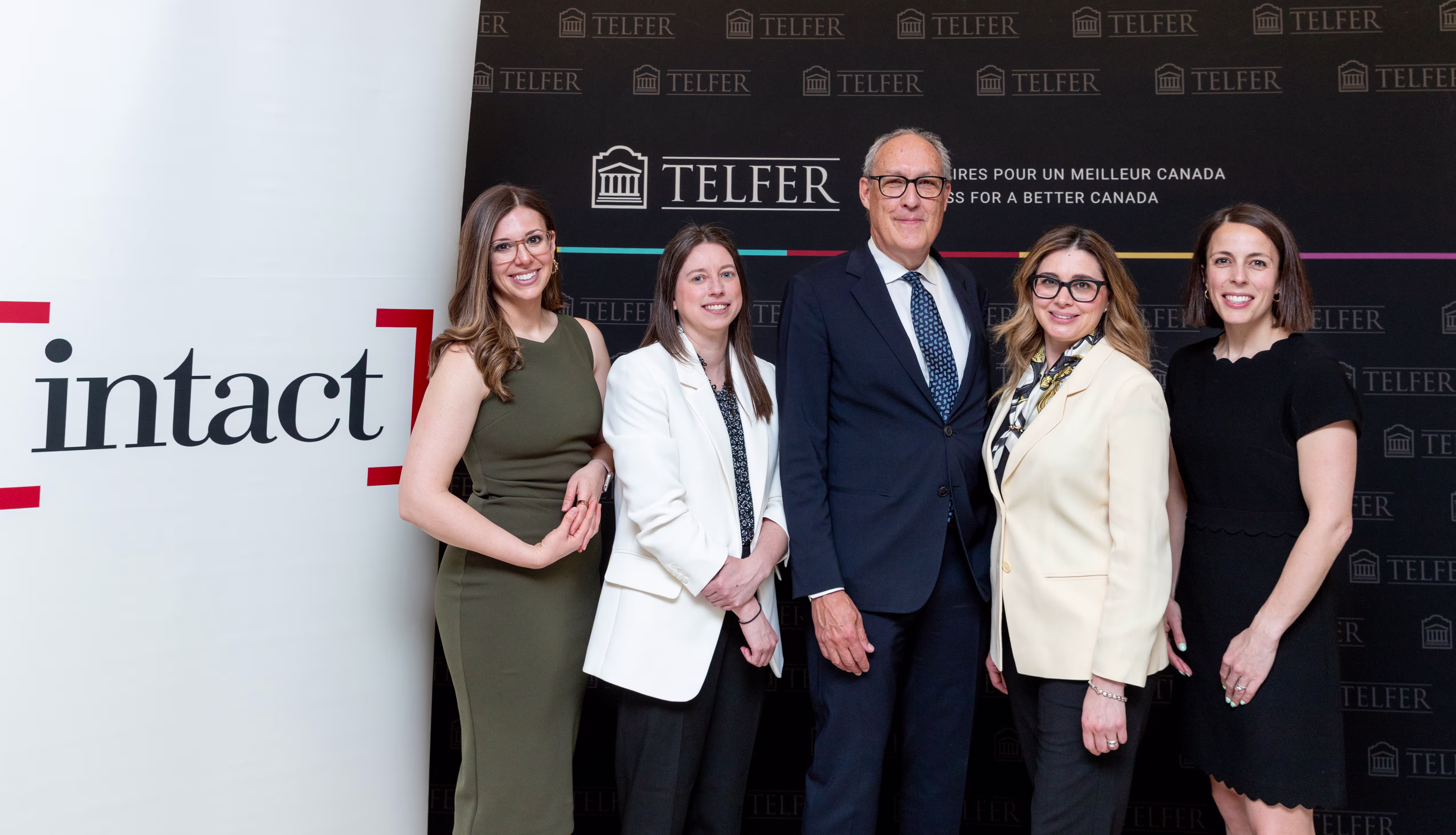 Louis Gagnon, Intact Canada CEO, joins Triple I Lab co-founders (from left to right) Jennifer Dimoff, Jane O’Reilly, Silvia Bonaccio and Meredith Rocchi, for a gift announcement on April 30.
