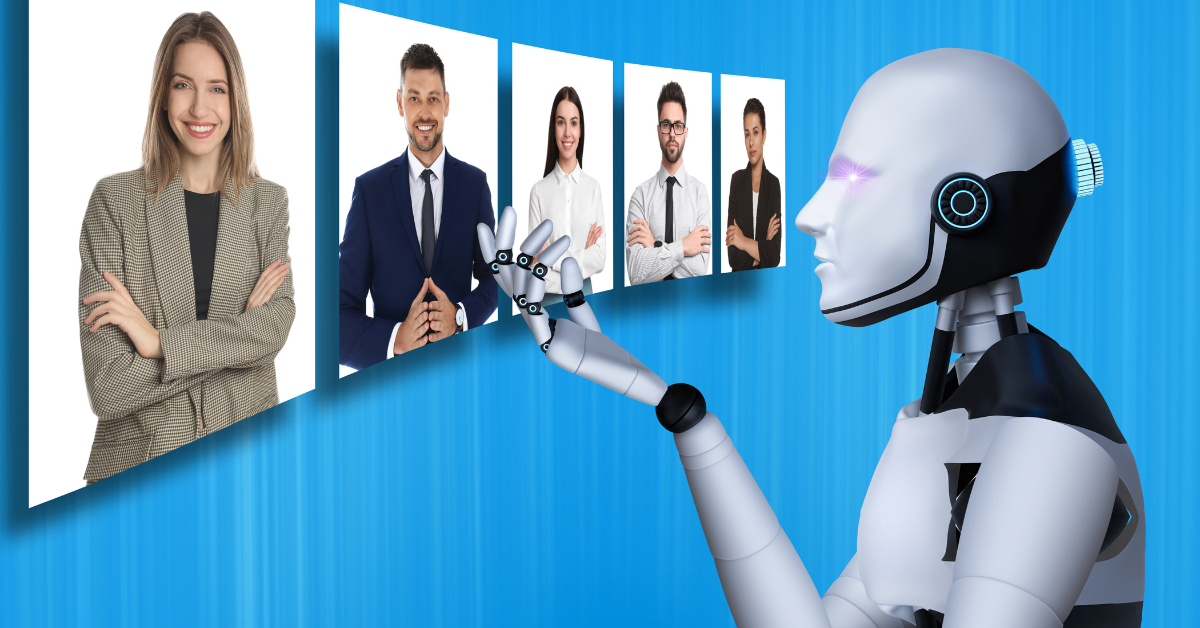 image of robot selecting from several job candidates