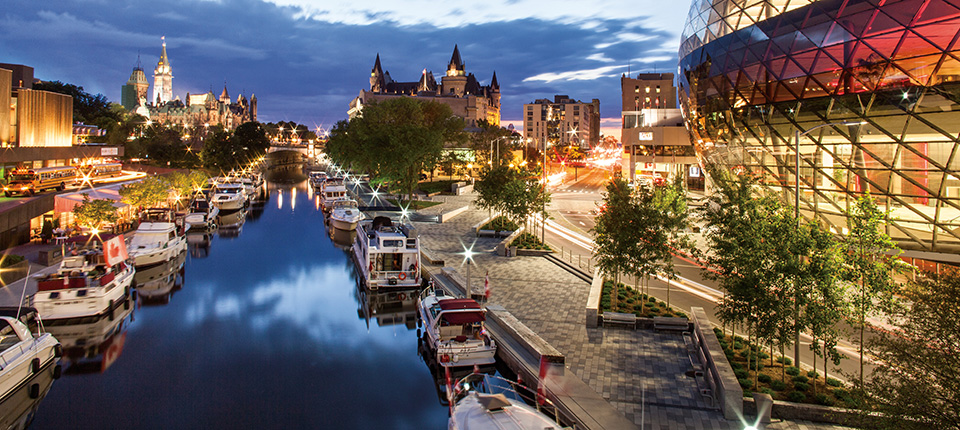 View of the rideau canal at night