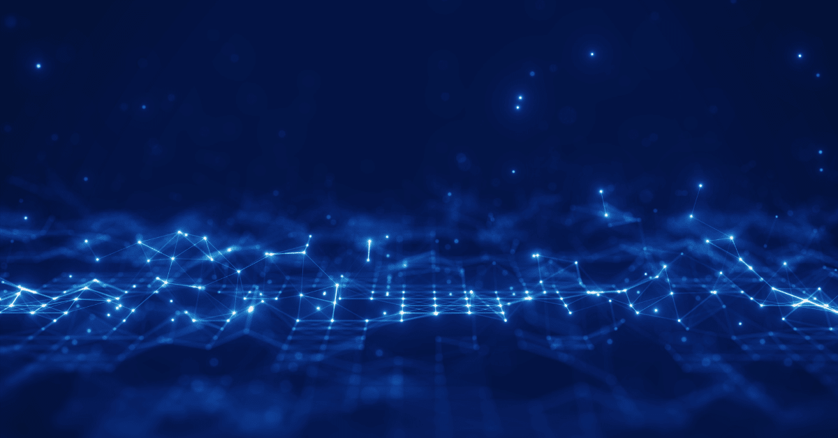 an abstract blue background with lines and dots, representing technology.