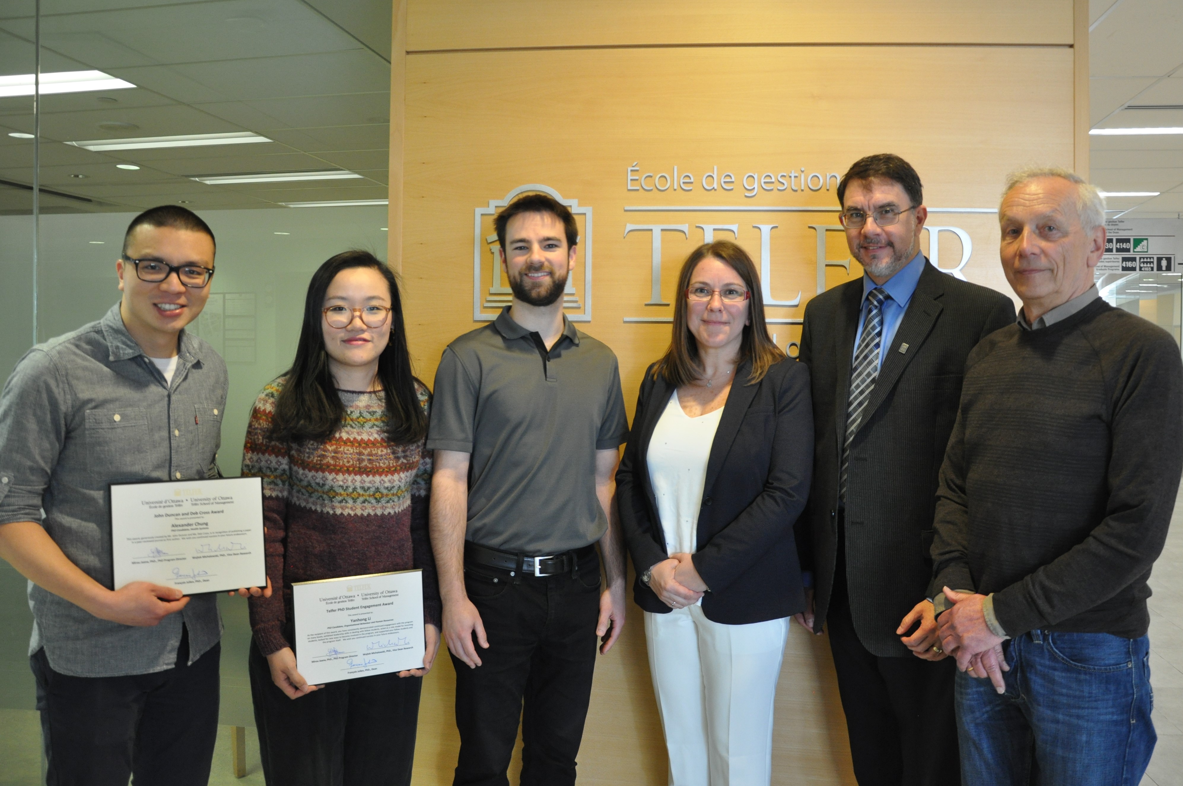 Award recipients, Professor Jaana, Dean, and Vice-Dean Research of the Telfer School of Management