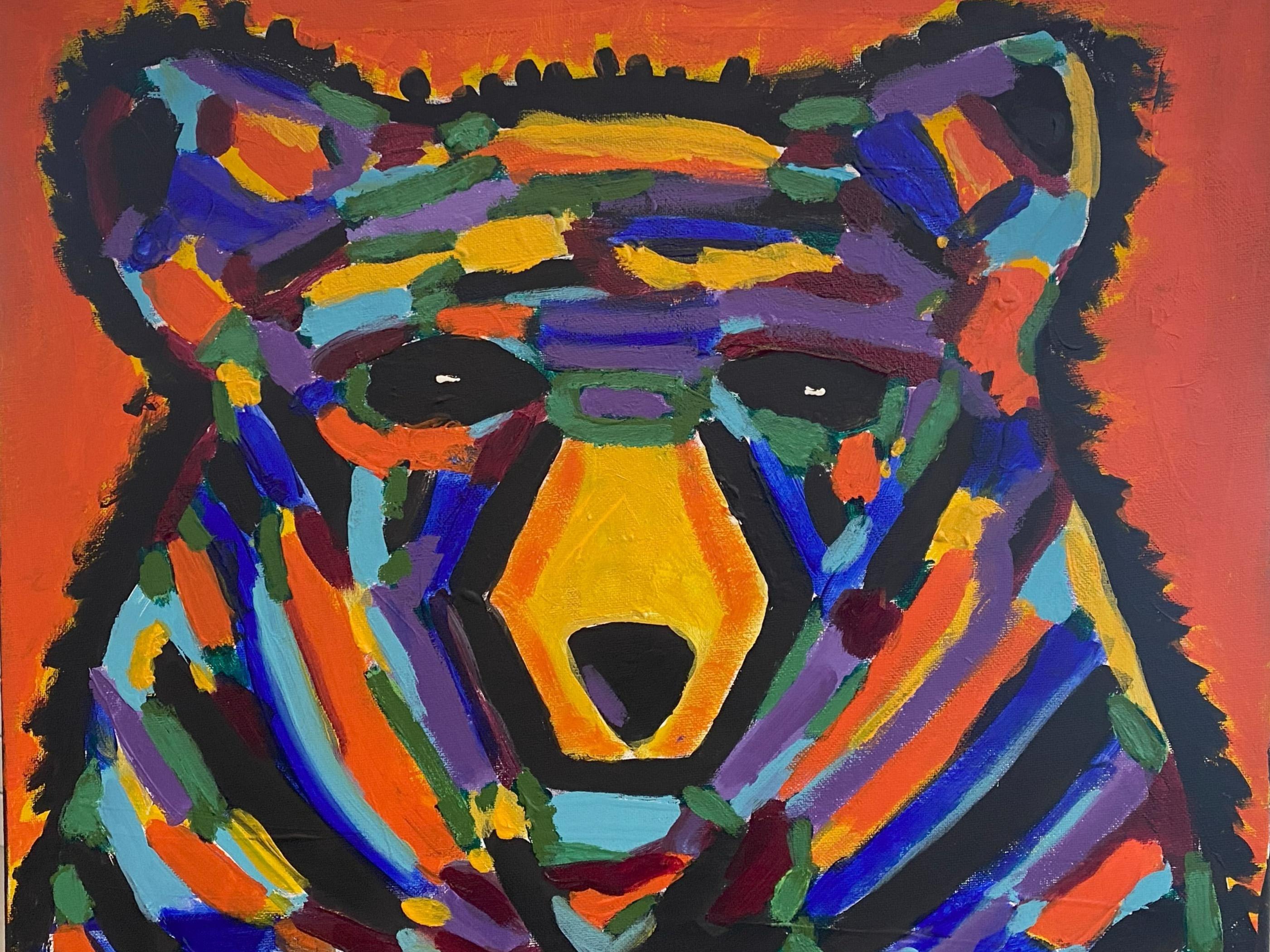 Multicolour painting of a bear's face