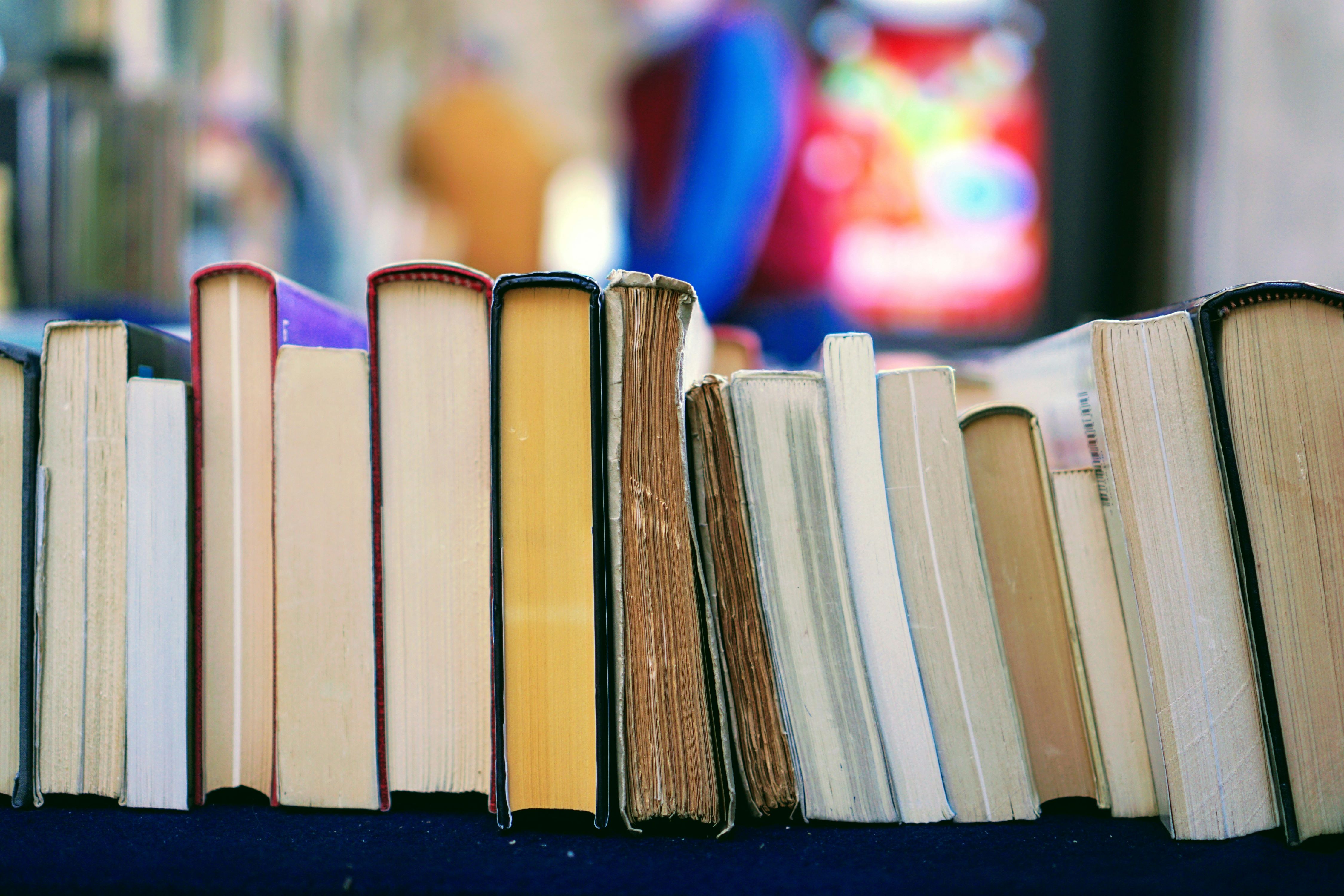 Books lined up on a table