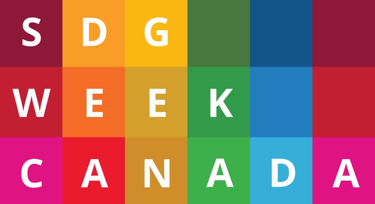 Colorful squares with text describing the schedule of events for SDG Week 2024 at the University of Ottawa.