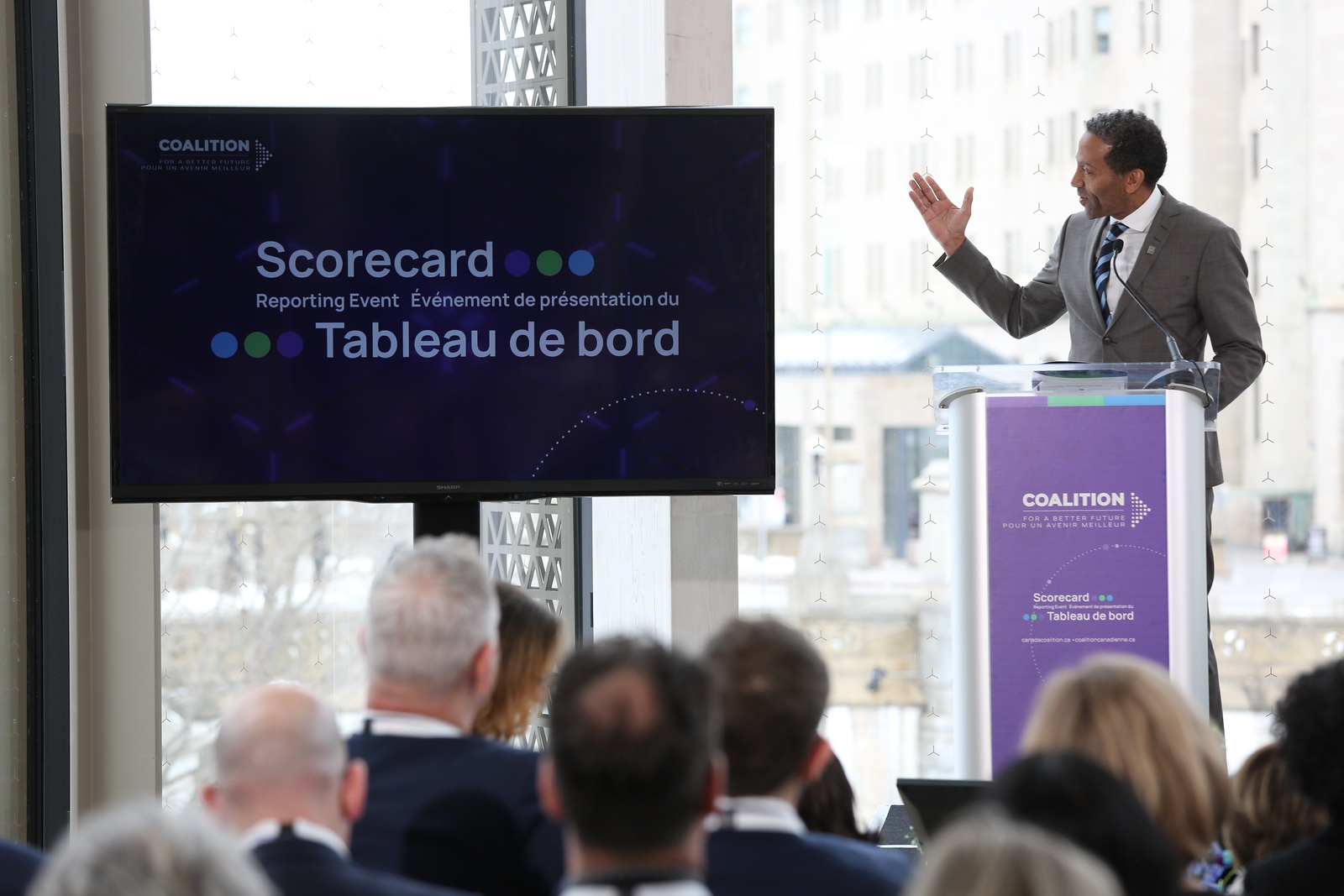 Dean Stéphane Brutus presenting at the Scorecard Reporting Event