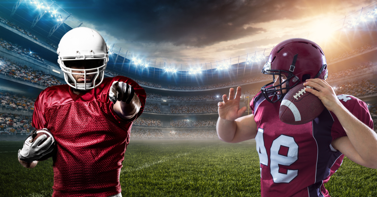 Two football players in a stadium