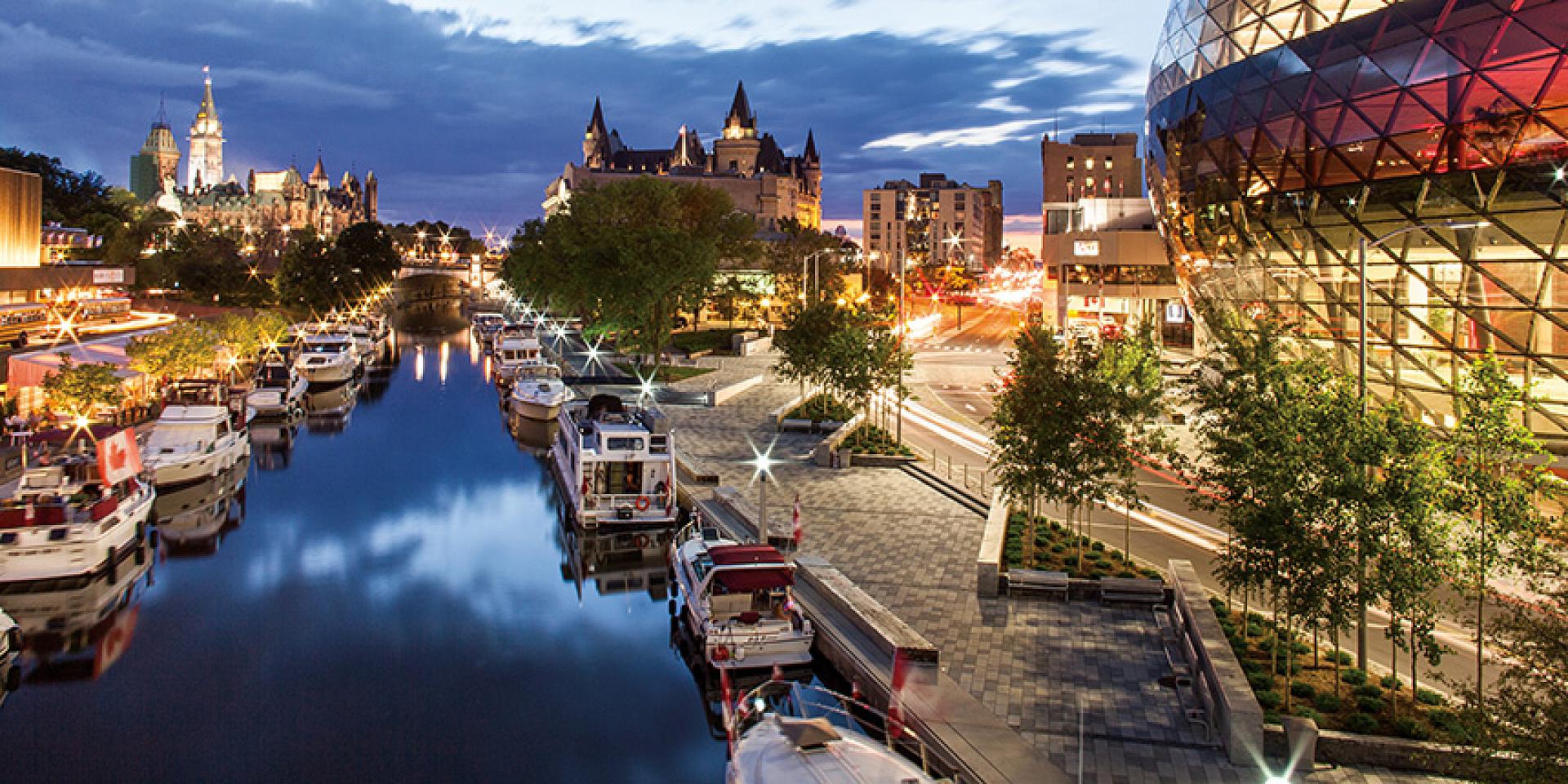 View of the rideau canal at night
