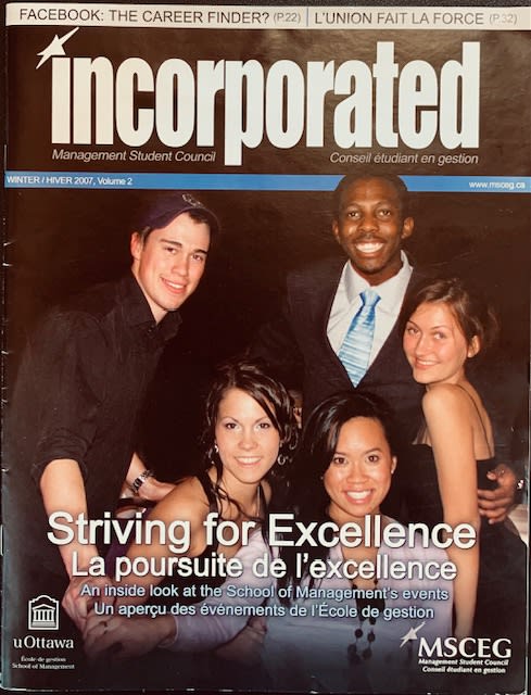 Cover of a magazine featuring Gareth Musico alongside three peers, representing their project at Telfer.
