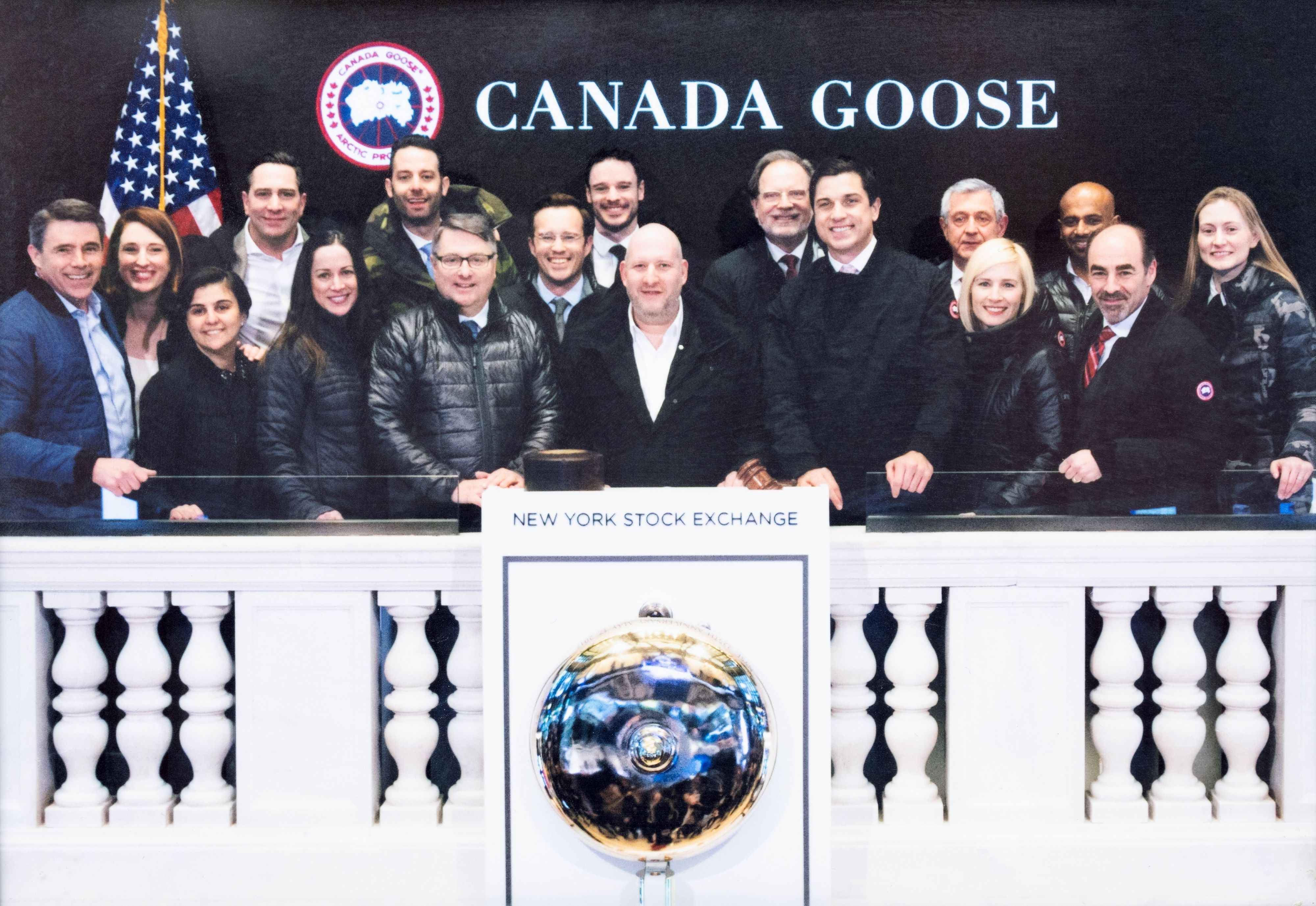 John Black and Canada Goose employees at the New York Stock Exchange