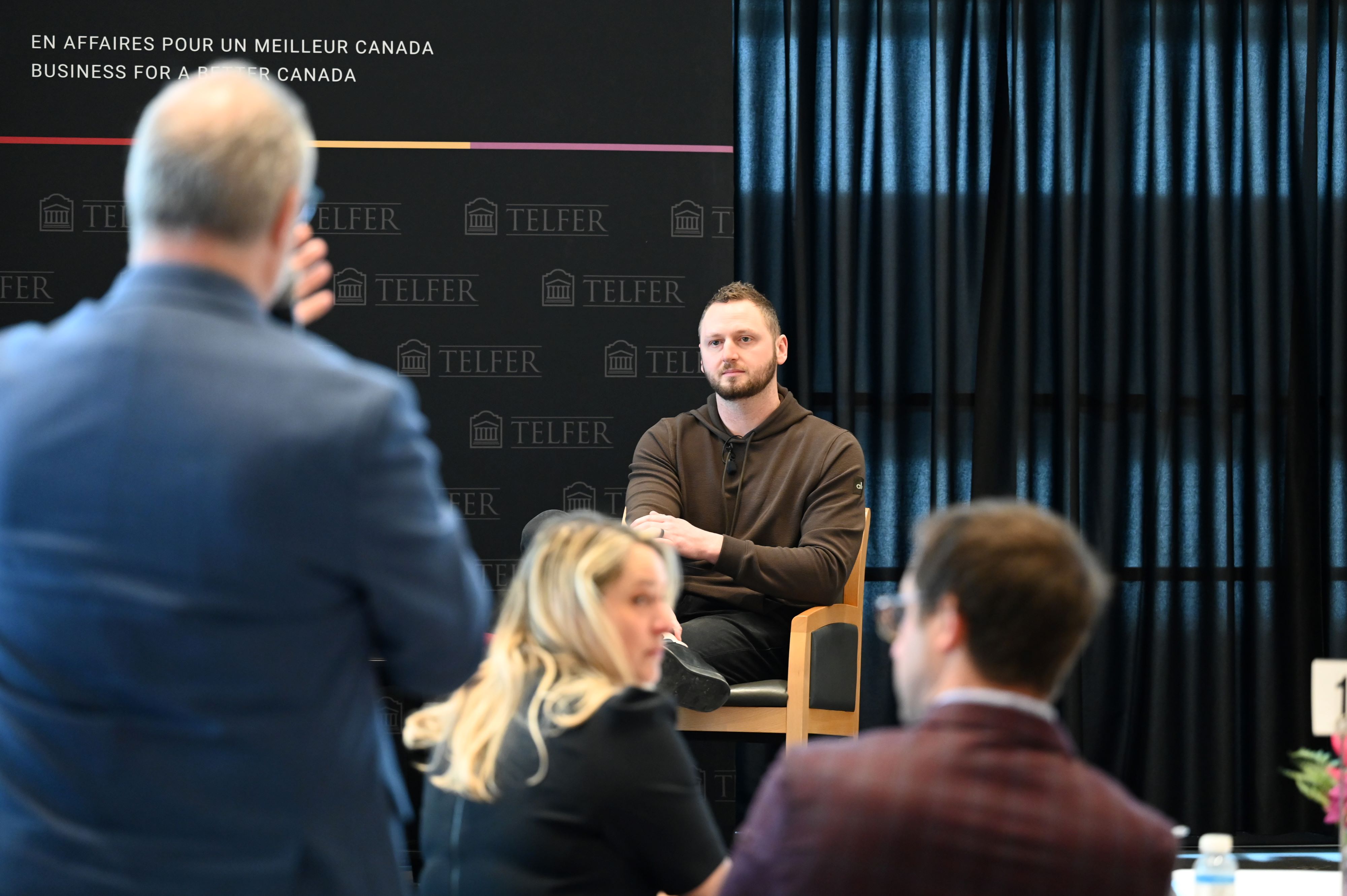 Kyle Braatz during the question period of the CEO of the Year Breakfast