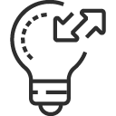 Lightbulb with two arrows pointing in opposite directions