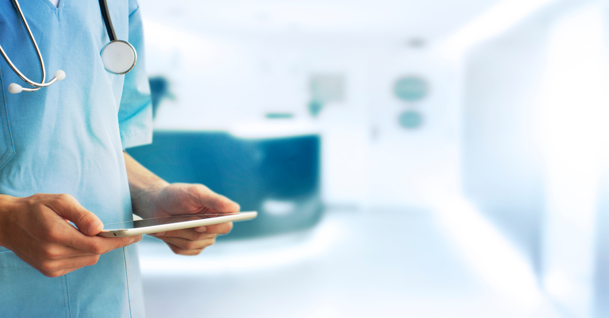 Medical worker holding tablet