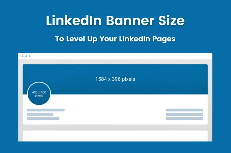 Screenshot showing LinkedIn photo and banner sizes on a blue background