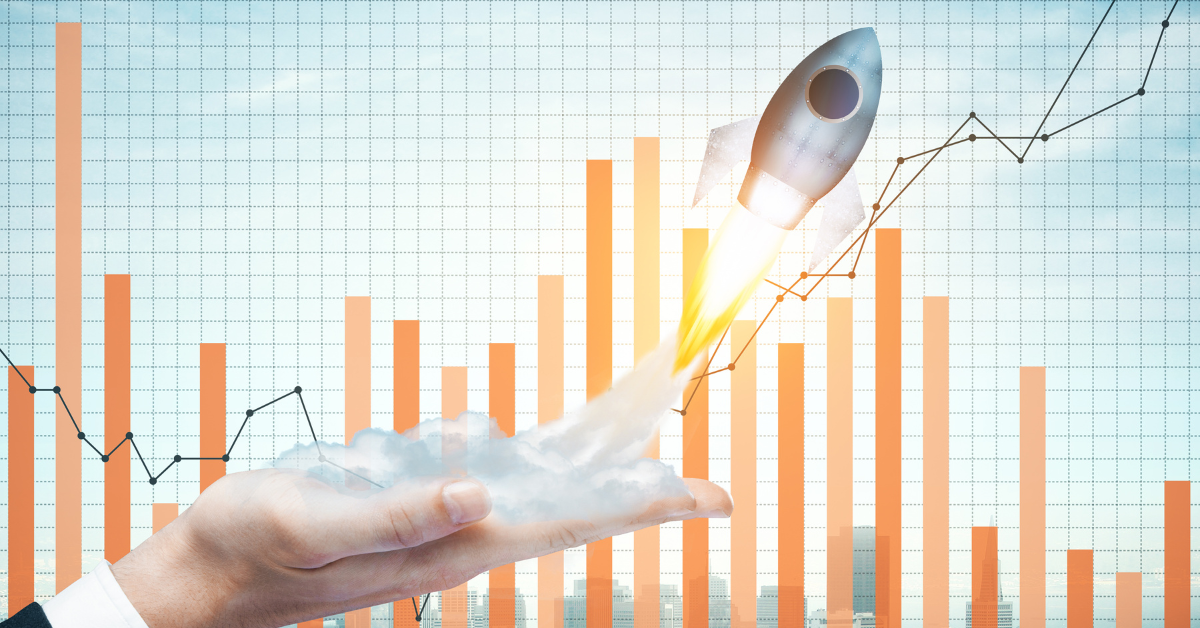 Spaceship taking off infront of graphs