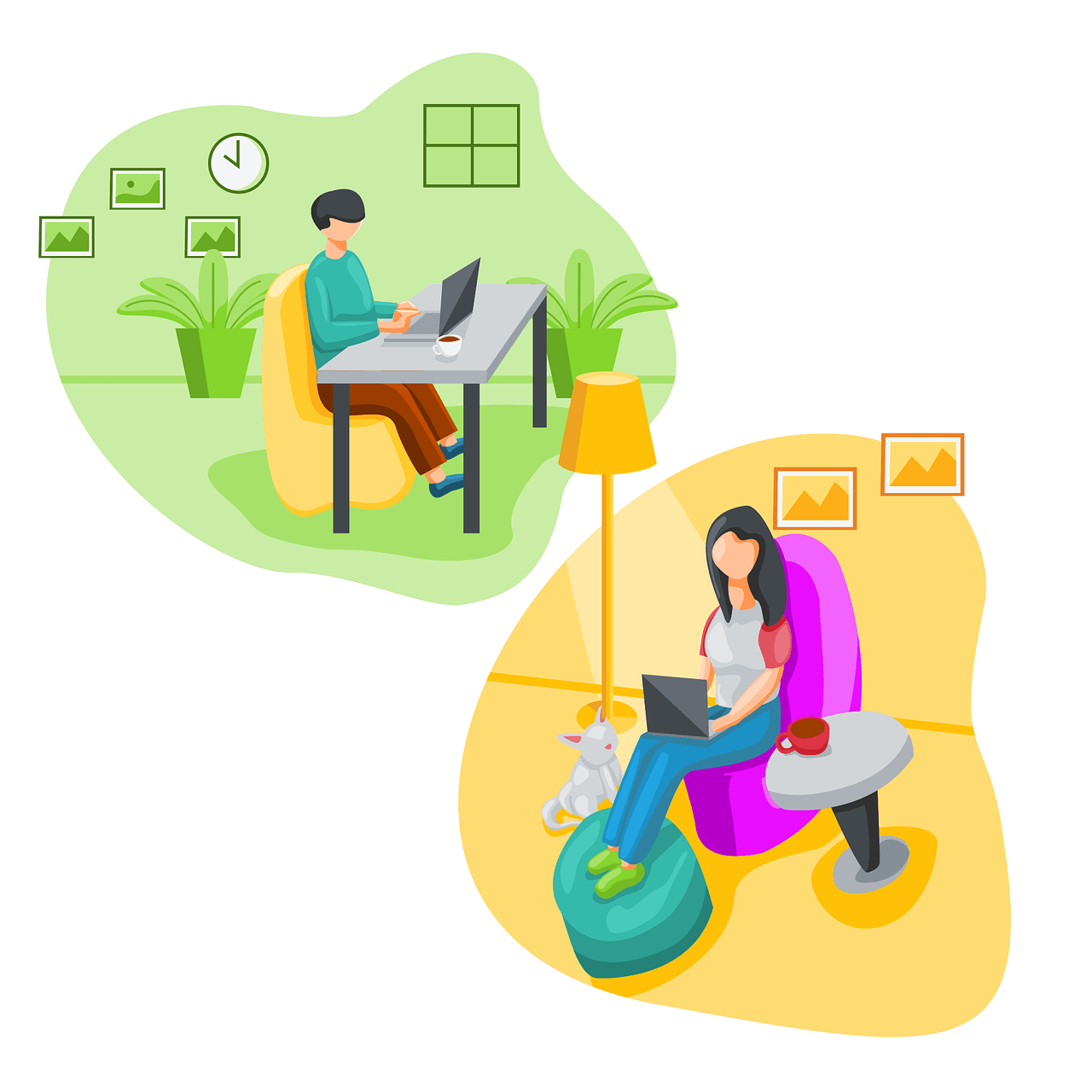 Two people each working at their home