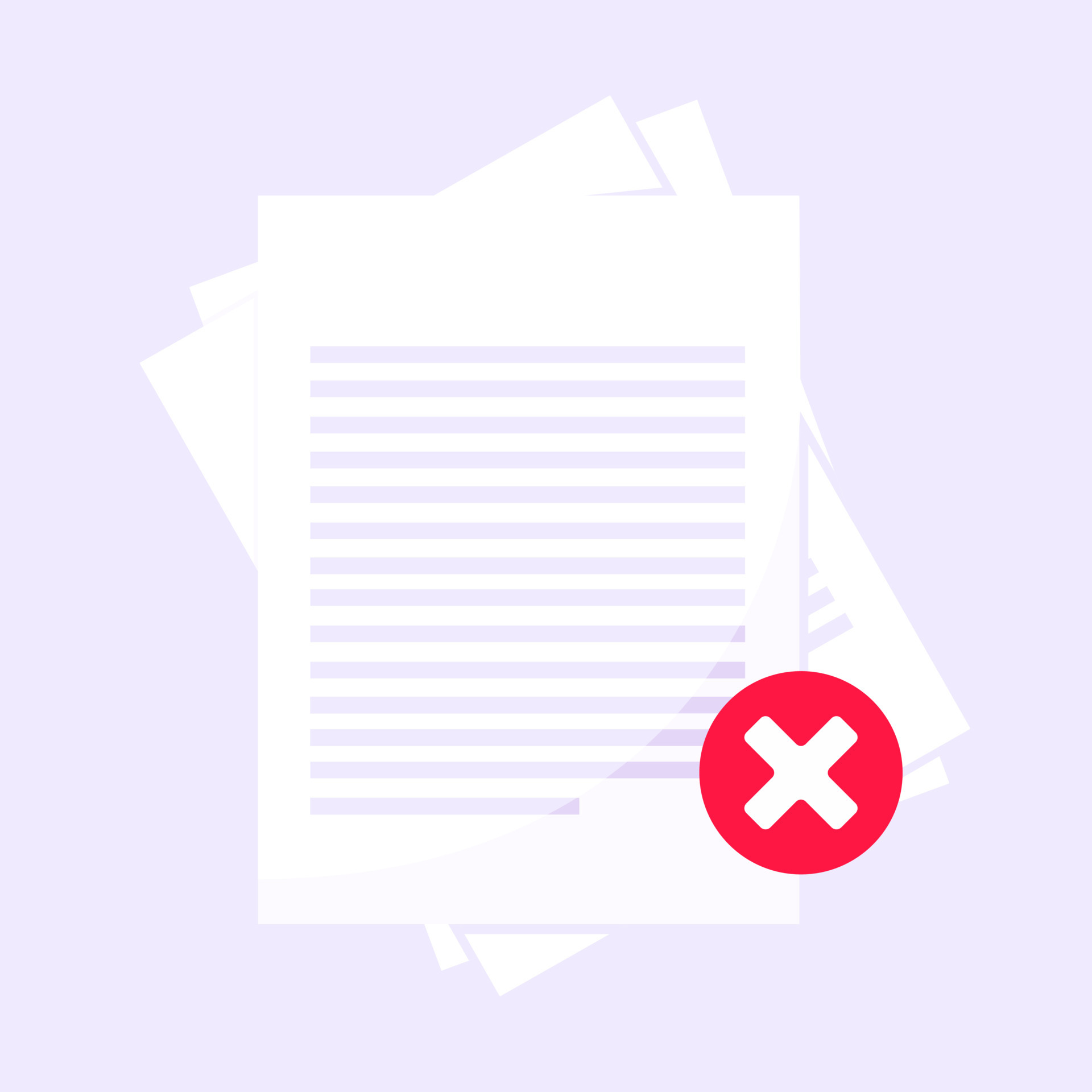 Une pile de 3 feuilles blanches sur un fond mauve pâle, avec une croix blanche sur un rond rouge.
